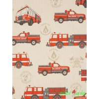 Baumwolle Mix Stoff Feuerwehrwagen rot auf natur