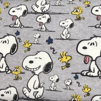 Bio Jersey Stoff Snoopy Faces grau meliert Peanuts