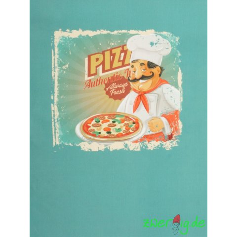 Jersey Stoff Panel Pizza auf petrol 70 cm lang