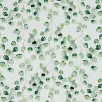 Bio-Baumwolle Stoff Musselin Eukalyptus auf weiß
