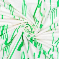 Baumwolle Leinen Stoff grünes Muster auf ecru ODYNA