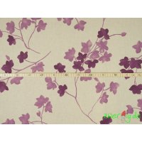 Baumwolle Mix Stoff violett lila Blumenranken auf natur