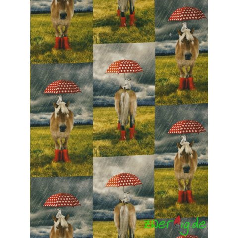 Stenzo Jersey Stoff Pony und Hase mit Regenschirm