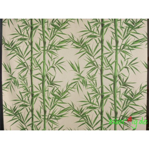 Baumwolle Mix Stoff grüne Bambusranken auf natur - Dekostoff
