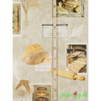 Baumwolle Stoff weiß mit Motiven rund ums Brot