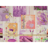 Baumwolle Stoff weiß flieder mit Lavendel Motiven