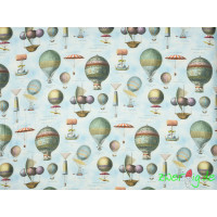 Baumwolle Stoff Canvas hellblau Digitaldruck Ballons Aeronautics