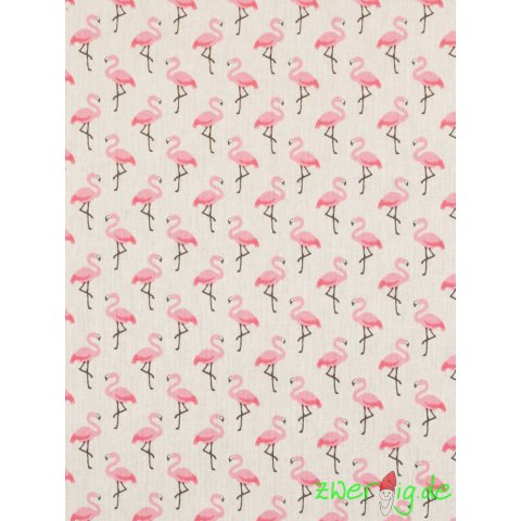 Baumwolle Stoff kleine Flamingos auf creme rosa